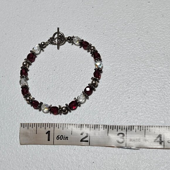 Elegant Red Clear Crystal Beaded Bracelet Toggle Clasp Fashion Jewelry Women - Picture 4 of 4